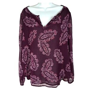 Lucky Brand‎ Boho Paisley Overlay Top Burgundy